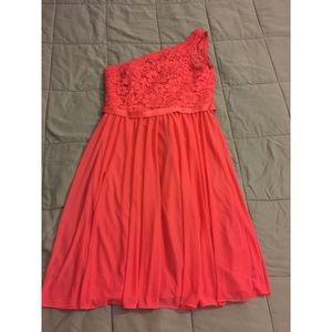 Short One Shoulder Corded Lace dress in Guava